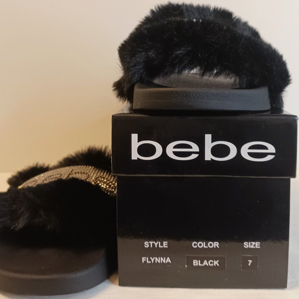 Bebe shine Womens Open Toe Casual Slide Sandals Black Size 7 New